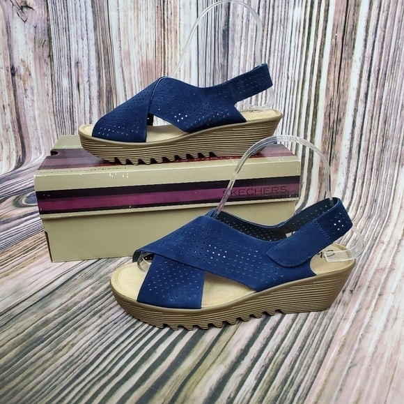 Skechers Perforated Suede Slingback Demi Sandals Blue Size 6 - Picture 1 of 12